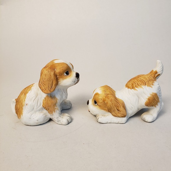 Vintage Homco Ceramic Dog Figurines Set, Spaniel Puppy Pair, Playful‎ Home Decor - Picture 5 of 12